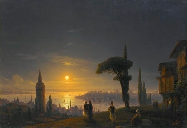The Galata Tower by Moonlight - Ivan Ayvazovsky 1845