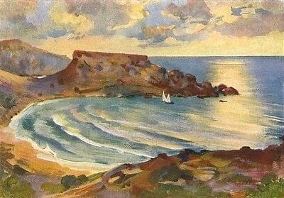 Bathing beach at Ghain-Tuffieha - Edward Caruana Dingli 1927