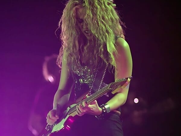Shakira performing at the Rock in Rio concert in 2008